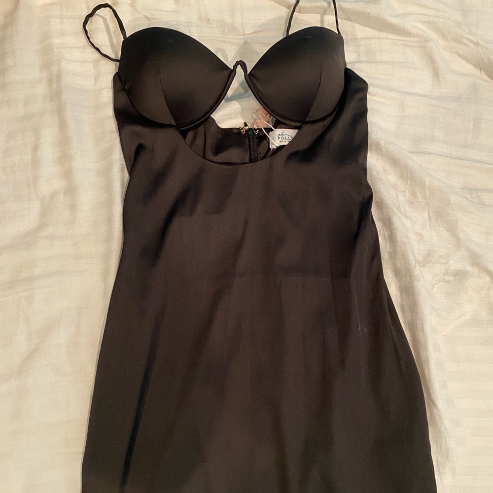 Oh Polly Black satin cut out dress!